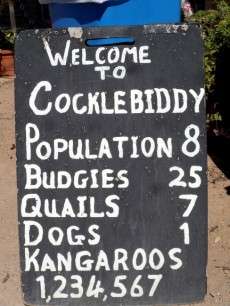 Welcome sign Cocklebiddy - Cycling Across the Nullarbor, Australia