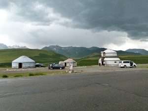 Roadside yurt selling honey and mead Kyrgyzstan