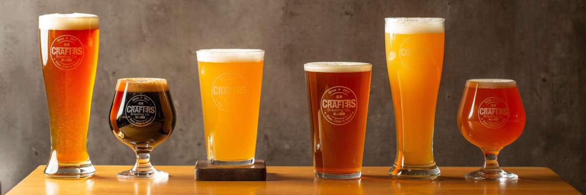 A selection of craft beers in glasses