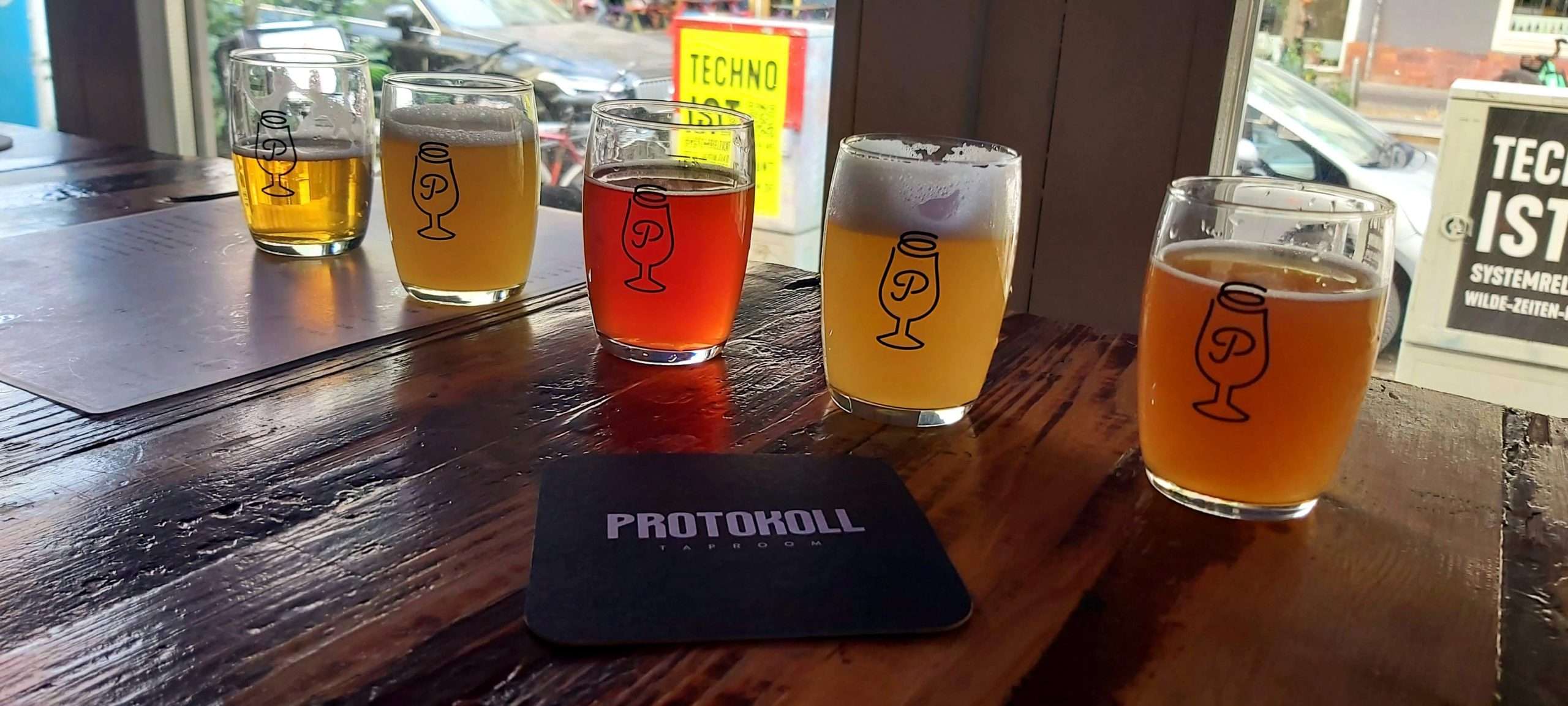 Flight of craft beers from Protokoll craft beer bar in Friedrichshain