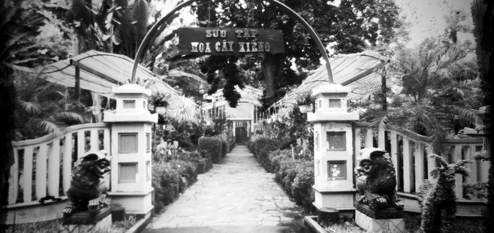 Black and White photo of the entry to Saigon Zoo and Botanical Gardens