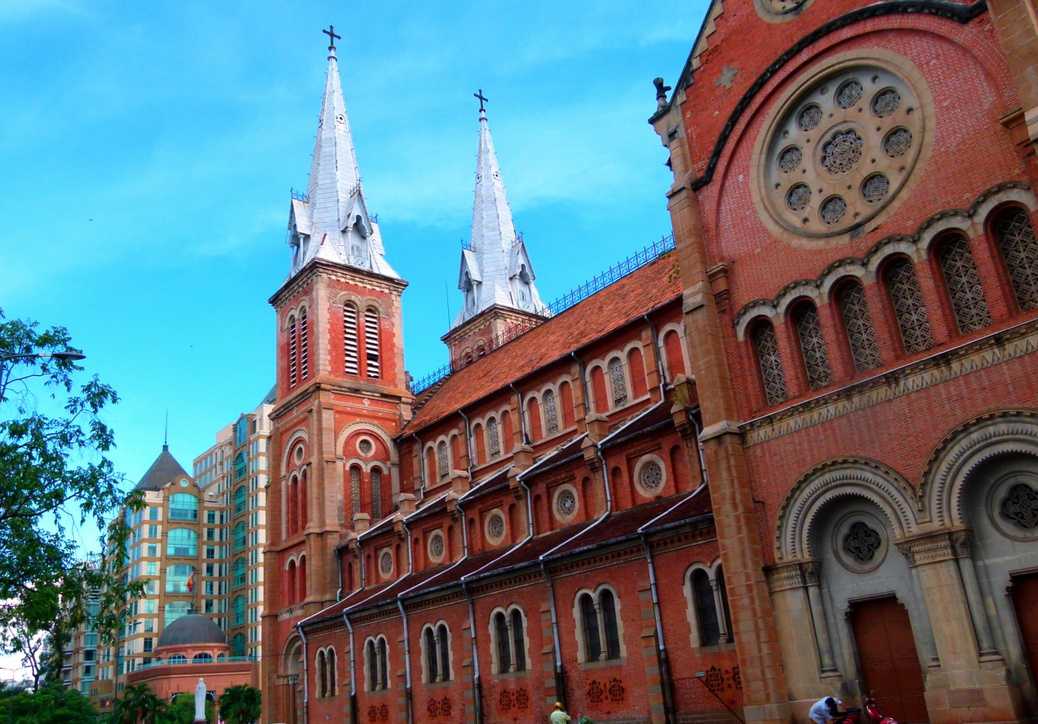 A side view of Saigon's Notre Dame Cathedral Basilica