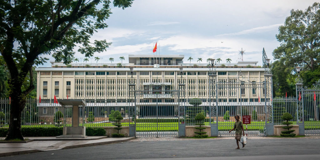 Landscape view of the iconic Reunification Palace in Central Ho Chi Minh City