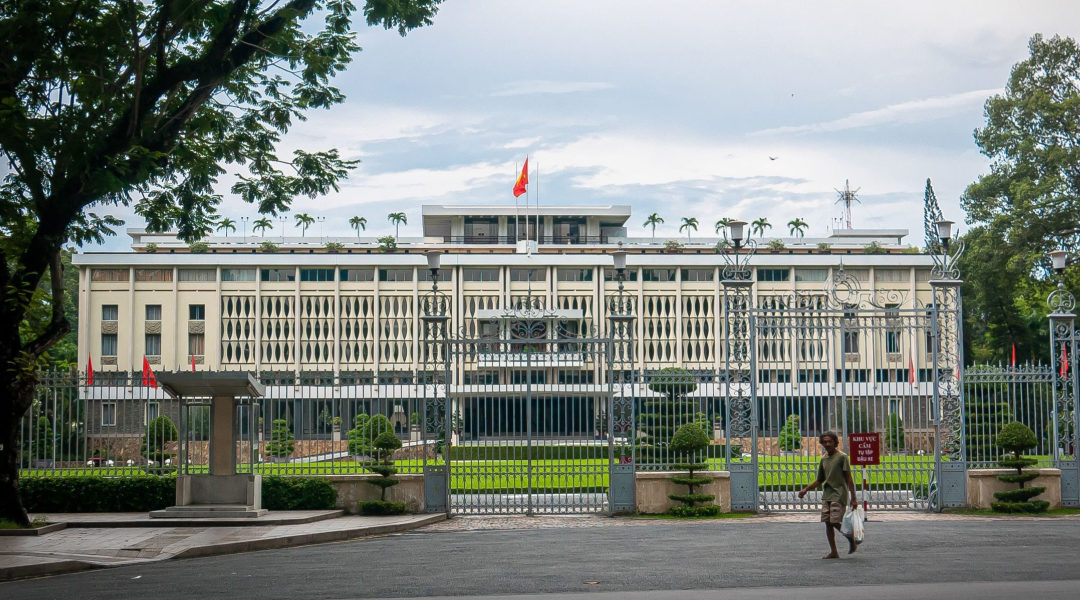 Landscape view of the iconic Reunification Palace in Central Ho Chi Minh City