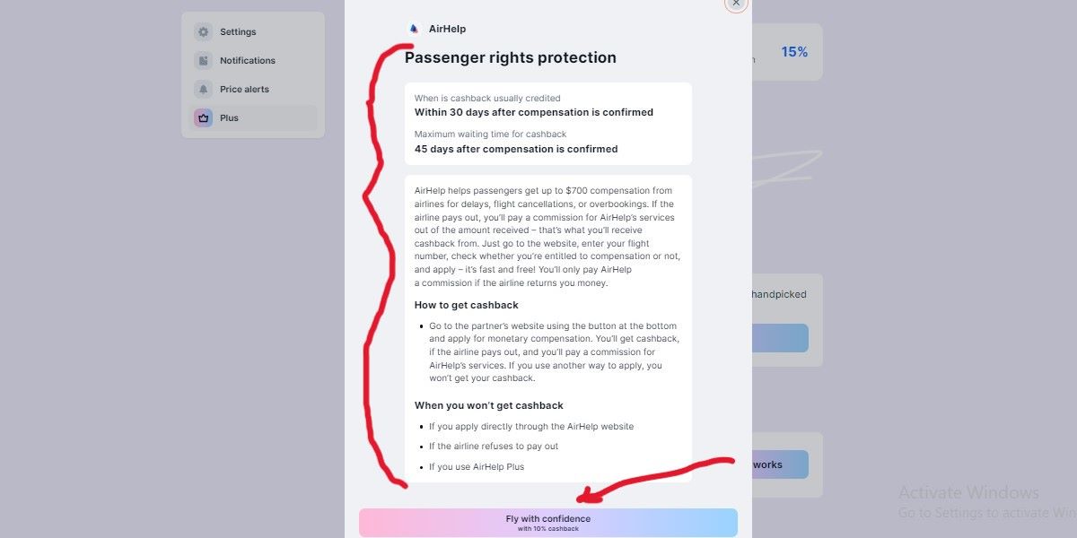 Screenshot showing AirHelp notes for partnership with WayAway Plus