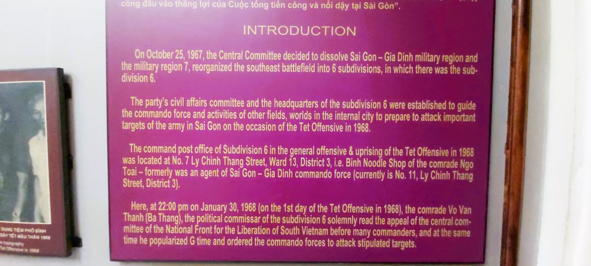 A notice on the wall explaining some of the events of the Tet Offensive in 1968