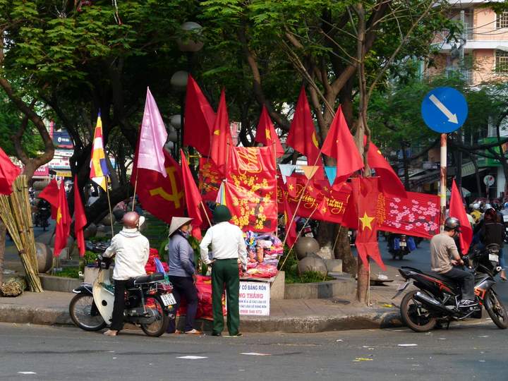 Vietnamese flags for sale in Ho Chi Minh city for TET