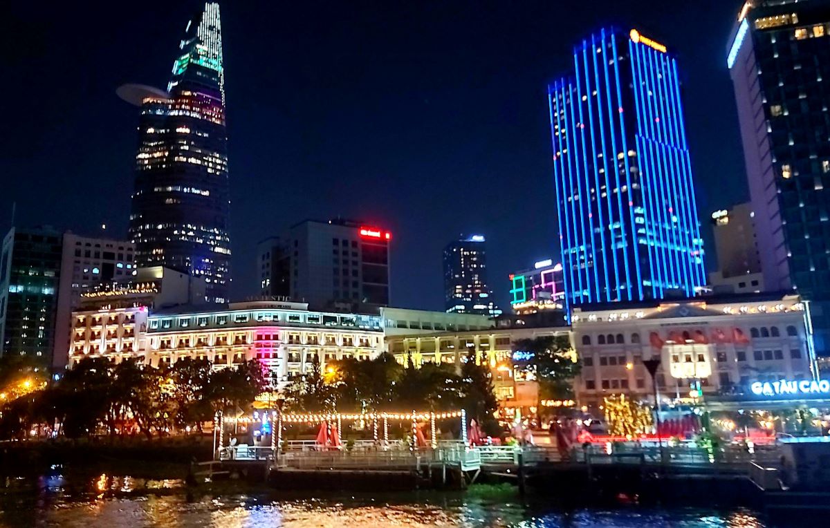 Views of Ho Chi Minh city at night from a Dinner Cruise