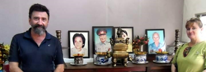 A shrine to the elders. Ngo Van Toai and family upstairs at Pho Binh Noodle Shop in Saigon