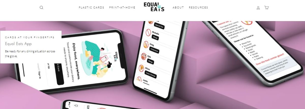 A screenshot of the Equal Eats Website