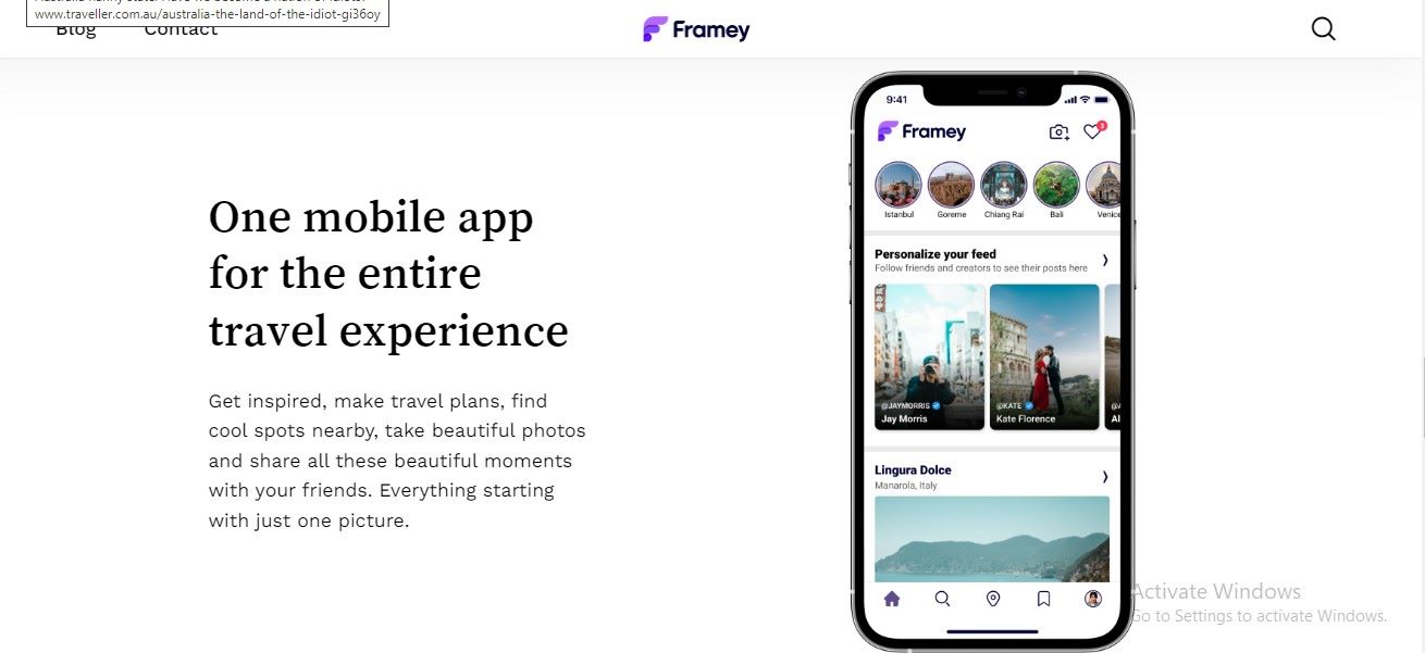 Screenshot of the Framey homepage