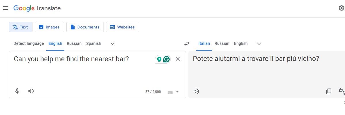 A screenshot of Google Translate