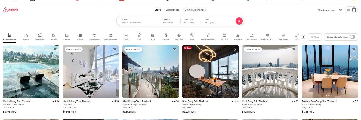 Screenshot of Airbnb homepage