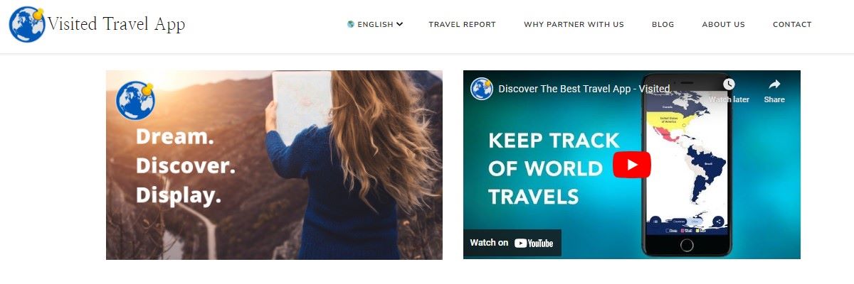 A screenshot of the visited travel app