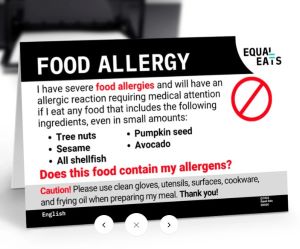 Food Allergy warning card